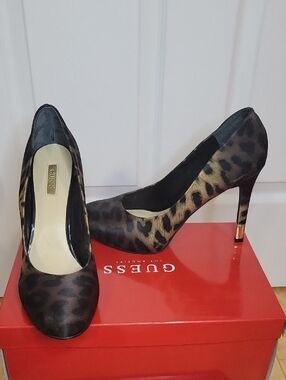 Guess Leopard-Print Pointed Toe Pumps in Brown and Black